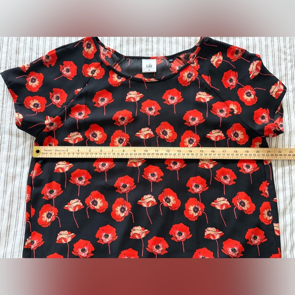 CAbi Black Top with Red Poppy Floral Print - Picture 7 of 11